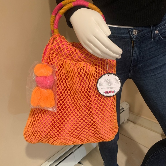 America & Beyond Handbags - America & Beyond Tangerine Fish Net Bag